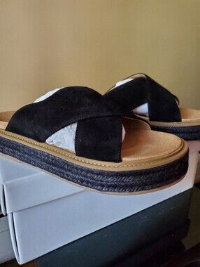 Iris And Ink Black Suede Slide Espadrille